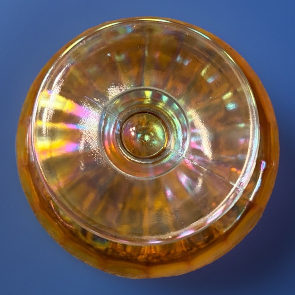 Vintage Amber Carnival Glass‎ Covered Candy Dish Pedestal Compote Iridescent - Picture 3 of 6